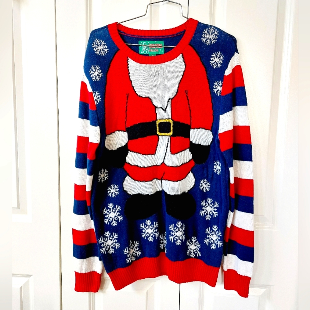 Santa "Cut out" style Sweater‎ Ugly Christmas Sweater size Medium Holiday